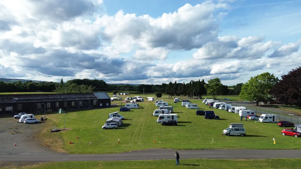 One of the camping areas (and Peter flying the drone in the bottom of the image).